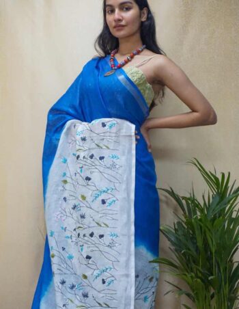 Floral-Linen-Saree-Hand-Embroidered-one
